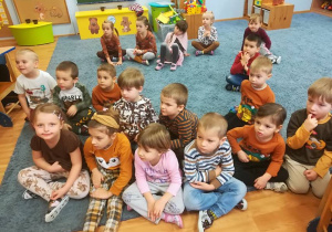 Dzieci siedzą na dywanie – rozpoznają brązowe głosy.